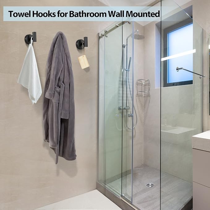 Kruodop Towel Hooks for Bathroom, 2 Packs Wall Mount Towel Holder, Stainless - Image 5