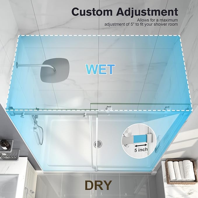 Frameless Shower Door, 43-48" W x 76" H Sliding Glass Shower Door, 1/4''(6mm - Image 8