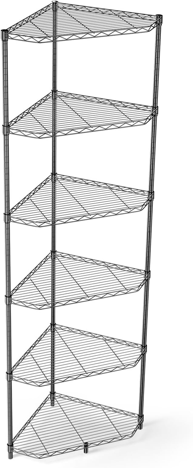 Black 6 Tier NSF Metal Pentagonal Corner Wire Shelving Units, 600lbs Storage by Home