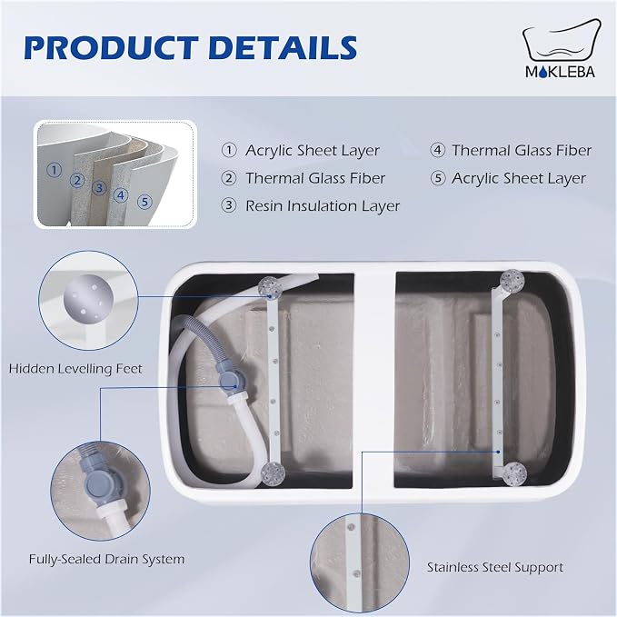 47" Lucite Acrylic Freestanding Bathtub，Square Shape Janpanese Soaking Tub - Image 7