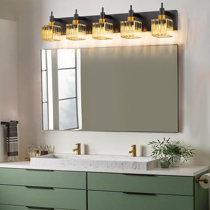 Modern Crystal Bathroom Vanity Light Black Gold 5-Lights Bathroom Lighting - Image 8