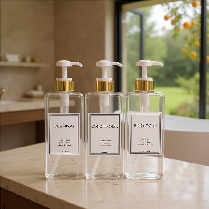 Modern Gold Design Shampoo and Conditioner Dispenser, Large 27oz Shower Soap - Image 4