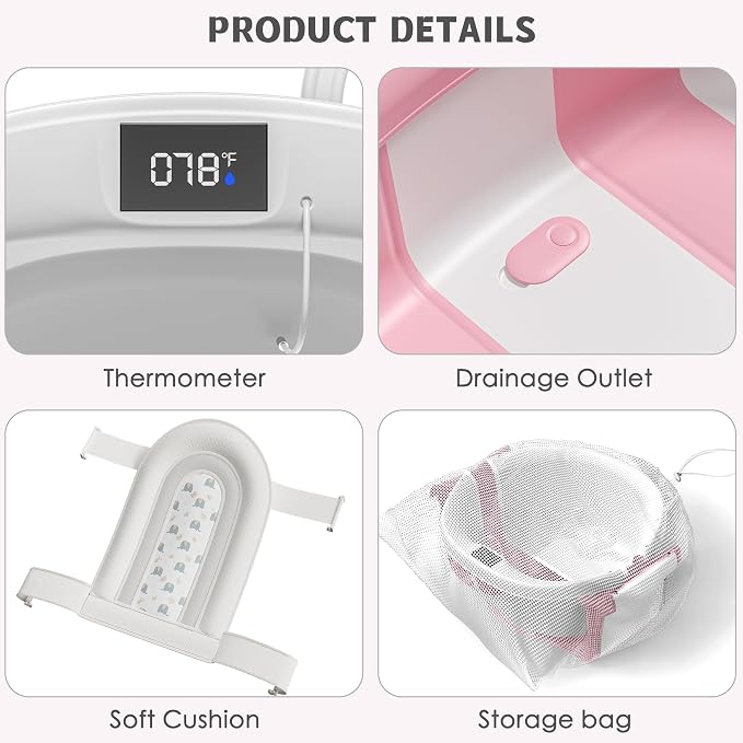 Collapsible Baby Bathtub for Newborn to Toddler 0-36 Months, Spacious Foldable - Image 4