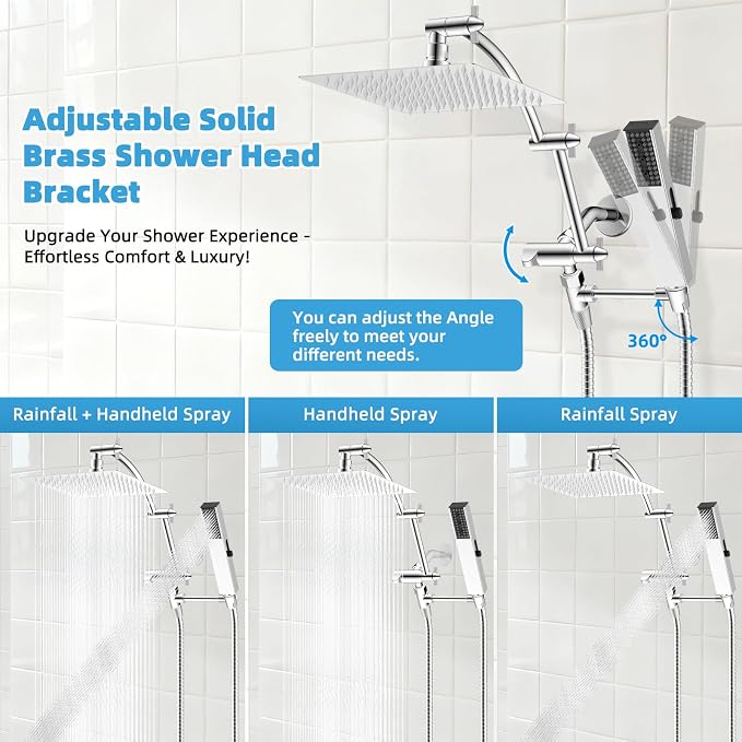 Hibbent All Metal CUPC Certified 8'' Rainfall Shower Head, Dual Shower Head - Image 7