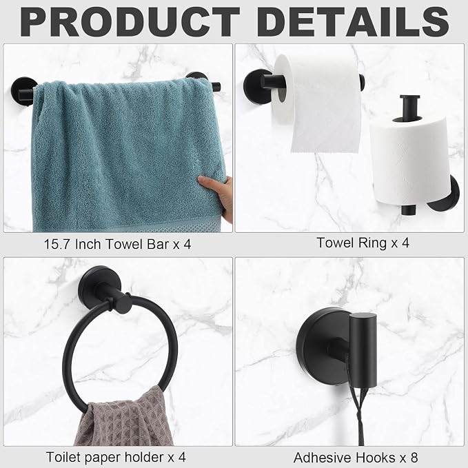 Blulu 20 Pcs Bathroom Hardware Set, Stainless Steel Towel Bar Set Includes 16 - Image 3