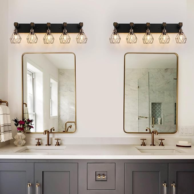 Black Gold Farmhouse Bathroom Light Fixtures, 5-Light Bathroom Lighting - Image 6