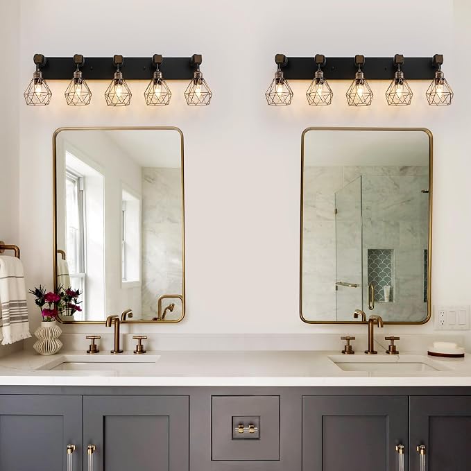 Black Gold Farmhouse Bathroom Light Fixtures, 5-Light Bathroom Lighting - Image 7