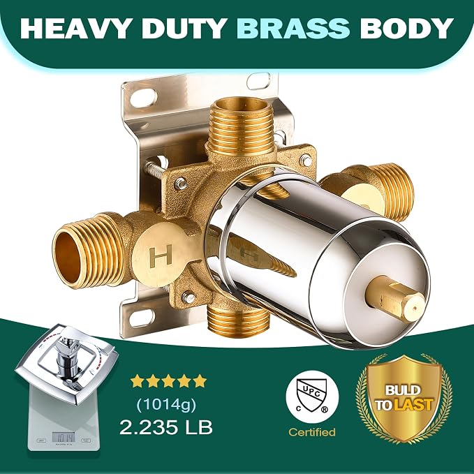 2 Way Shower Diverter Valve, All Metal Single-Handle Trim Kit Pressure Balance - Image 4