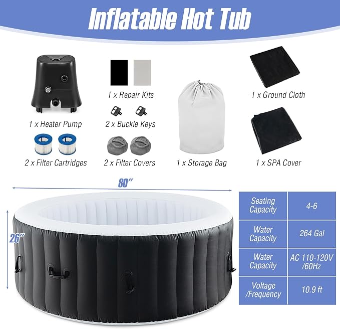 Goplus Inflatable Hot Tub, 4-6 Person Blowup Pool Hottub w/130 Air Jets - Image 7