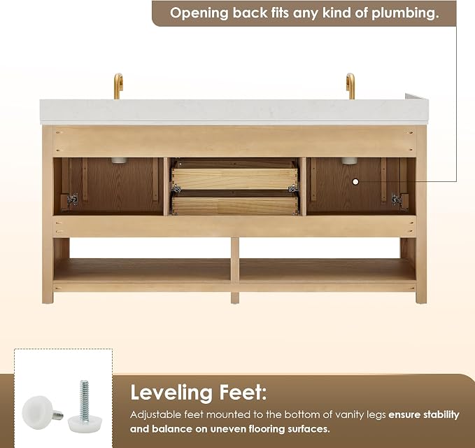 ALTAIR 72 Double Sink Bathroom Vanity Mordern Pedestal Pre-Assembled Vanities - Image 9