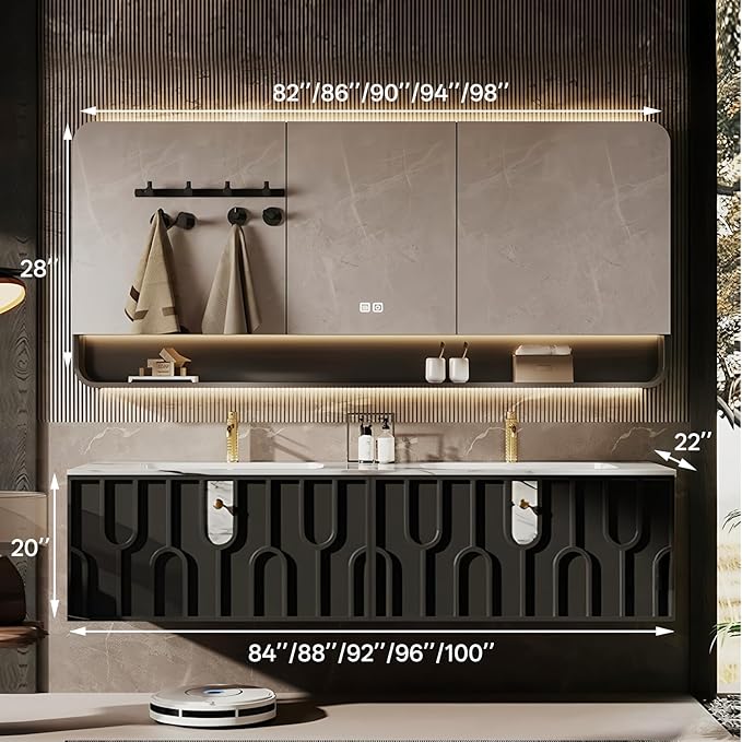 Double Sink Bathroom Vanity 84Inch, Modern Floating Vanity Set - Image 2