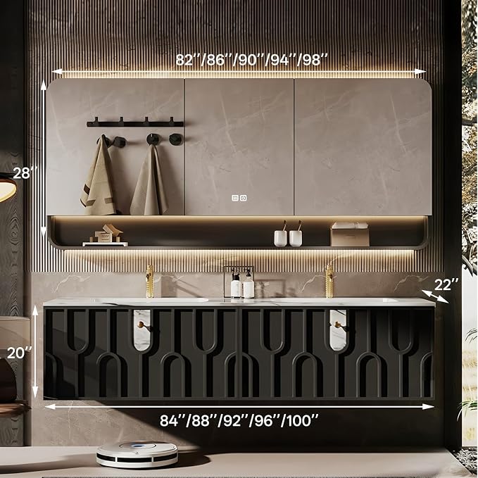 Double Sink Bathroom Vanity 88Inch, Modern Floating Vanity Set - Image 2