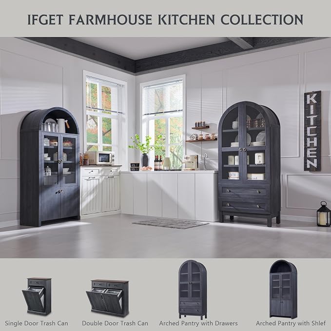 71" Tall Arched Kitchen Pantry Cabinet, Wood Kitchens Storage Cabinets - Image 6