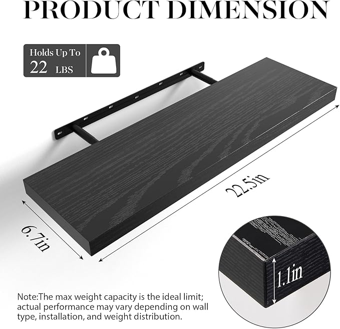 BAYKA Floating Shelves for Wall, 22.5 inches Black Wall Shelves for Bathroom - Image 7
