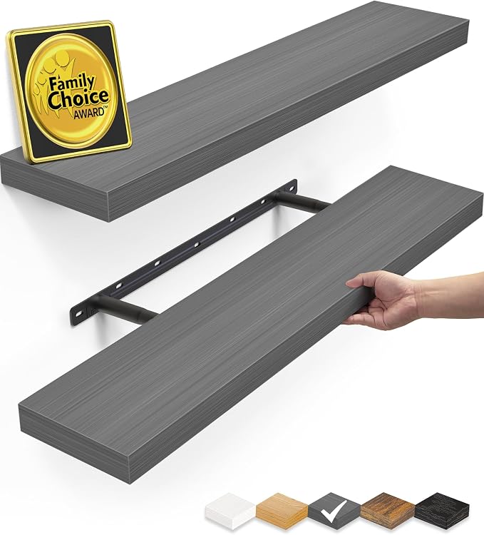 BAYKA Floating Shelves Grey, 22.5 inches Rustic Wood Wall Mounted Shelves by BAYKA