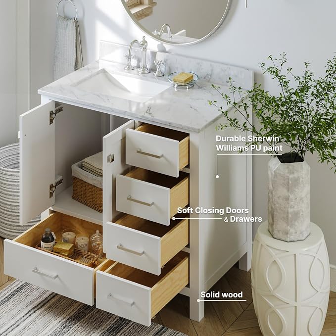 ARIEL Cambridge 37 Inch White Bathroom Vanity - Image 8