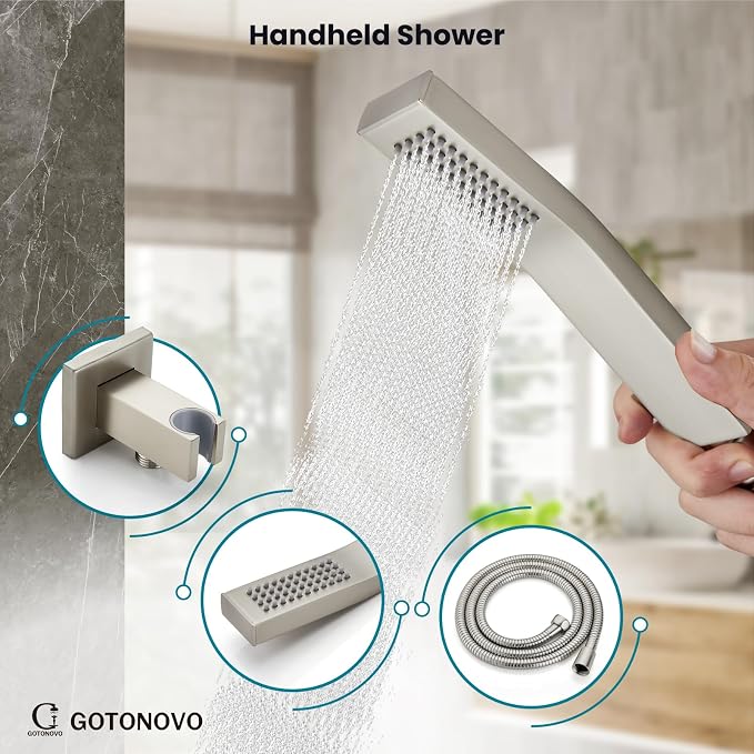 gotonovo Shower System with Tub Spout Wall Mounted Rain Shower Head and Handle - Image 6