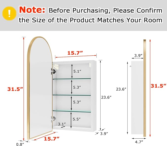 FKWin Arched Gold Bathroom Medicine Cabinet - Image 2
