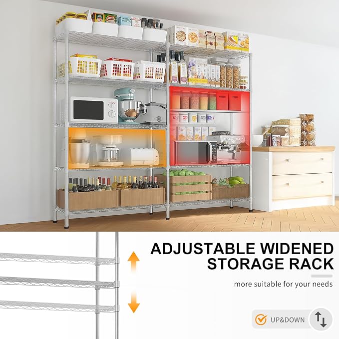 4 Tier Storage Racks Shelving, Heavy Steel Pantry Shelves, Adjustable Wire - Image 5