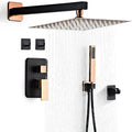 Shower Faucet Set, Matte Black and Rose Gold Rainfall Shower System Complete by LCEVCGK