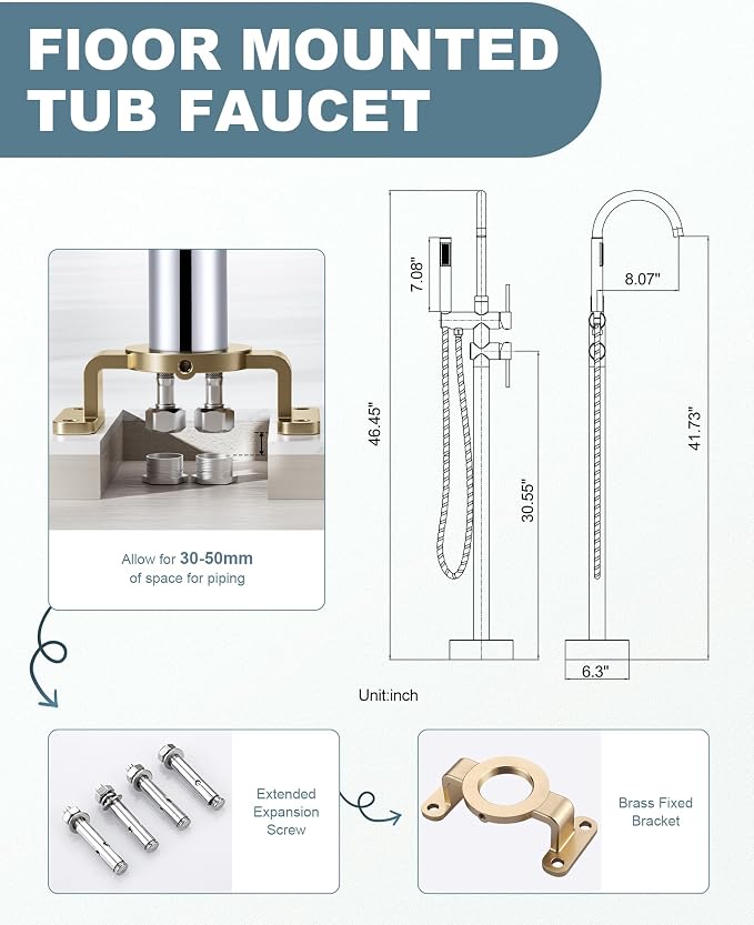 Freestanding Tub Filler Faucet Chrome: High Flow Brass Floor Mount Bathtub - Image 6