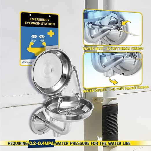 Eye Wash Station with Cover, Wall Mount Eyewash Station OSAH Approved, - Image 4