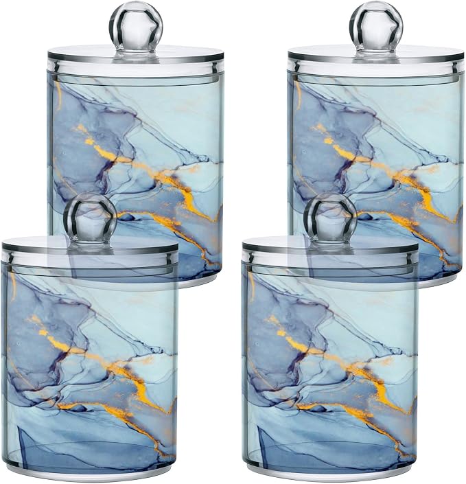 MNSRUU 4 Pack Qtip Holder Organizer Dispenser Teal Blue Marble Bathroom - Image 2