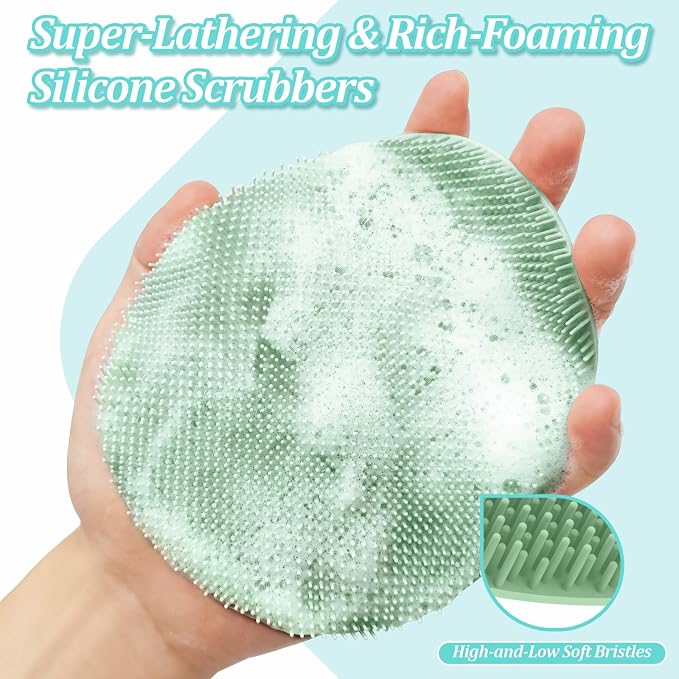 Silicone Back Scrubber & Soft Bath Glove 2PCS, 360° Anti-Slip Hand-fit Silicone - Image 4