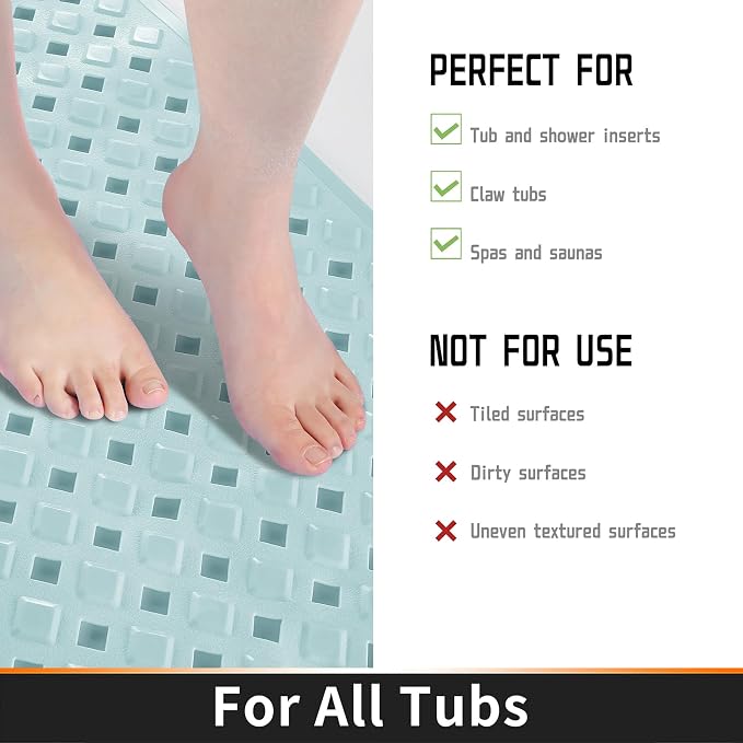 Yimobra Non Slip Bath Mat, Super Strong Suction Cups, 34.5"x15.5"Long Tub Mat - Image 3