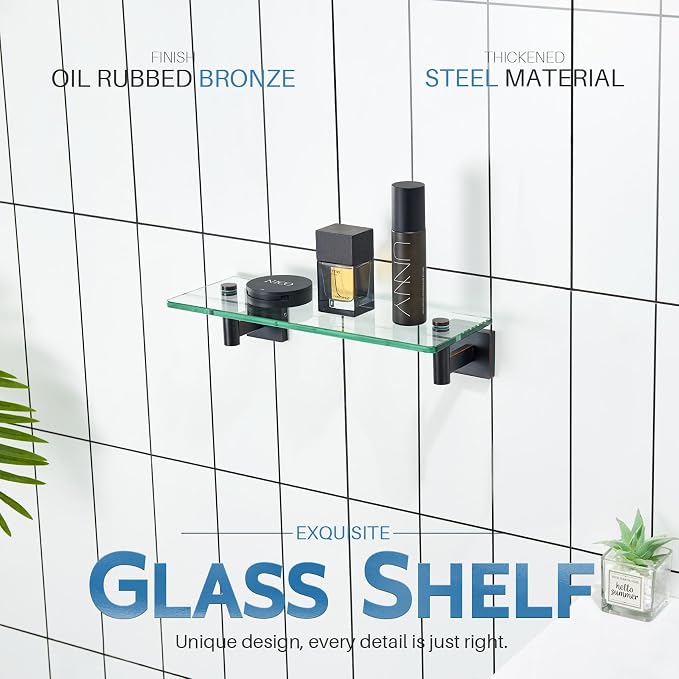KOKOSIRI Wall Shelves Bathroom Hardware Glass Floating Shelf 12-Inch - Image 3