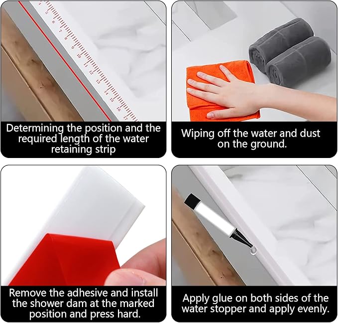 New Collapsible Shower Threshold Water Dam, Self Adhesive Silicone Waterproof - Image 4