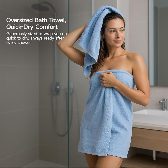 REDKISS Blue Towel Set of 8-100% Cotton Luxury Bath Towels Set - Image 6