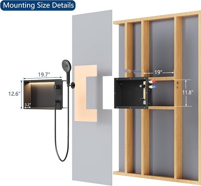 Shower Niche with Round Hand Shower, and LED Light in Matte Black/Horizontal - Image 4