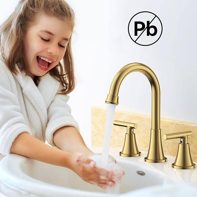 Bathroom Faucets for Sink 3 Hole, Hurran Brushed Gold Bathroom Sink Faucet - Image 8