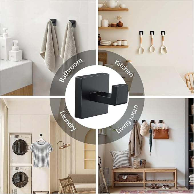 Kruodop 4 PCS Towel Hooks for Bathroom, Wall Mount Towel Holder, Square - Image 6