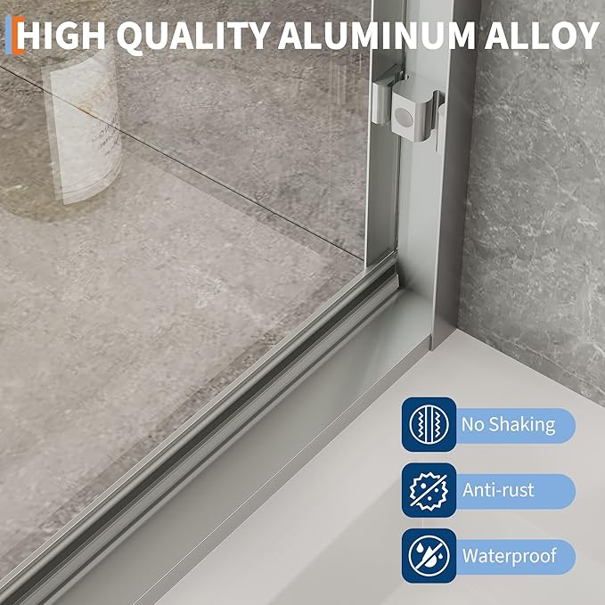 Shower Door 72" x 56-60", 1/4" Clear SGCC Tempered Glass, Semi-Frameless Design - Image 5