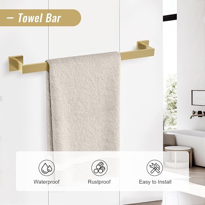 YACVCL Brushed Gold Bathroom Hardware Accessorie Set 23.6 Inch Towel Bar Set - Image 2