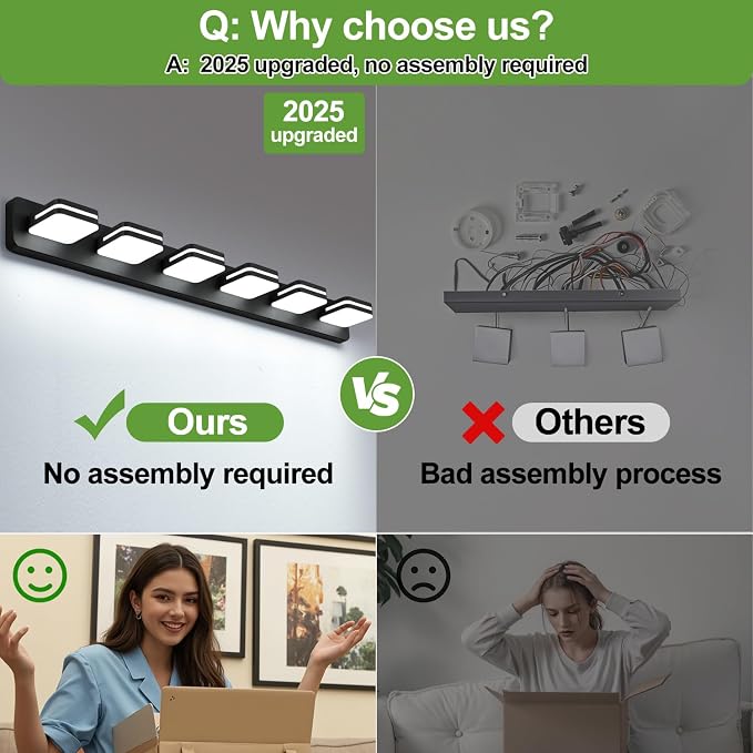 360° Rotate LED Dimmable Bathroom Vanity Light Fixtures, 3000LM Acrylic Matte - Image 4