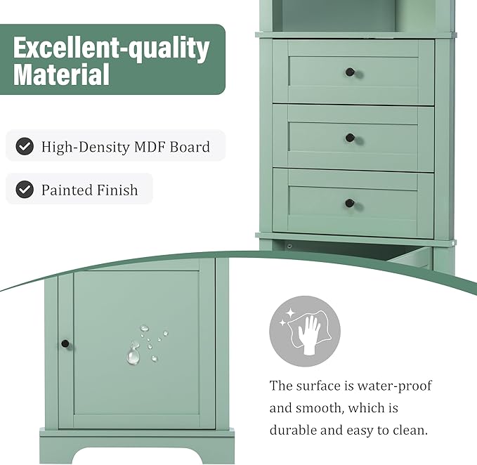 69" H Tall Corner Cabinet with Adjustable Shelves and Drawers, Storage - Image 7
