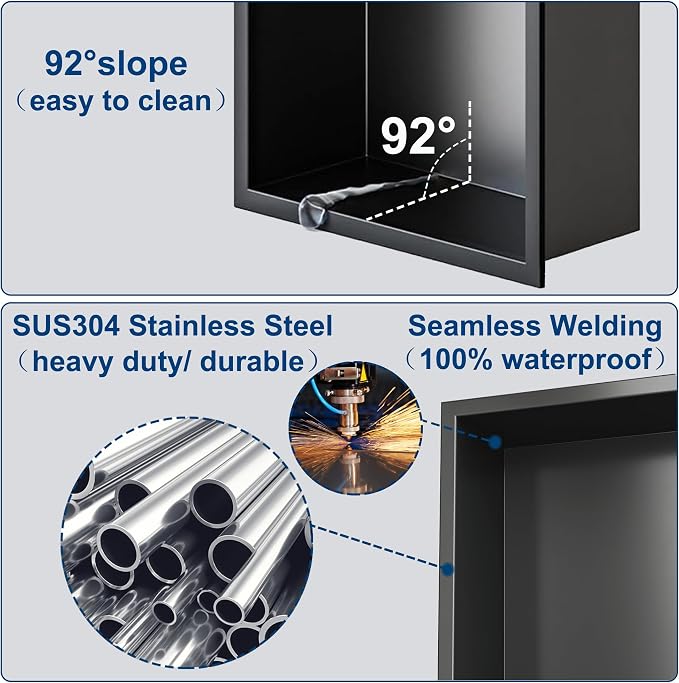 Neodrain 12X30 in Shower Niche, Gun Metal 3-Tier Wall Niche Stainless Steel - Image 6