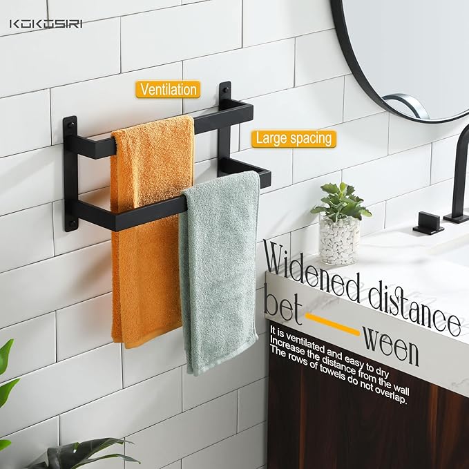 KOKOSIRI Towel Bars Black Bath Towel Holders 16 Inches Bathroom 2-Tiers Ladder - Image 5