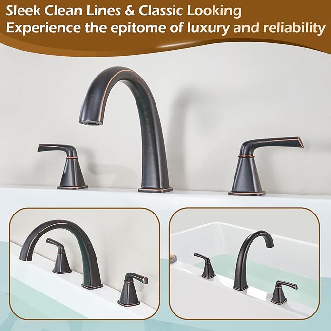 Brass Roman Gooseneck Tub Filler, Oil Rubbed Bronze Garden Tub Faucet Deck - Image 5