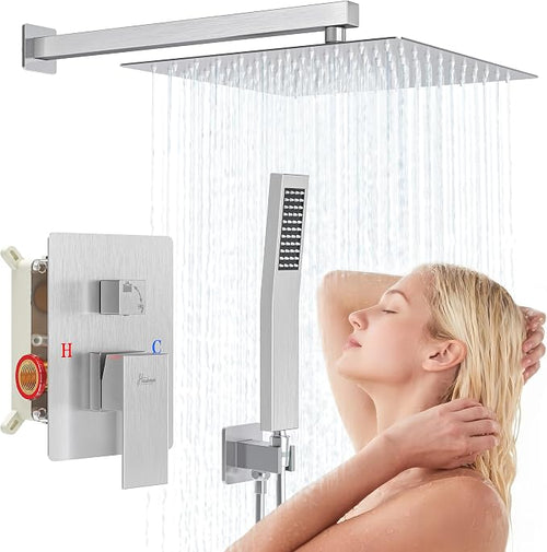 12 Inch Luxury Rain Shower Faucet Set, Brushed Nickel Shower System by FocusonKitchenBathroom