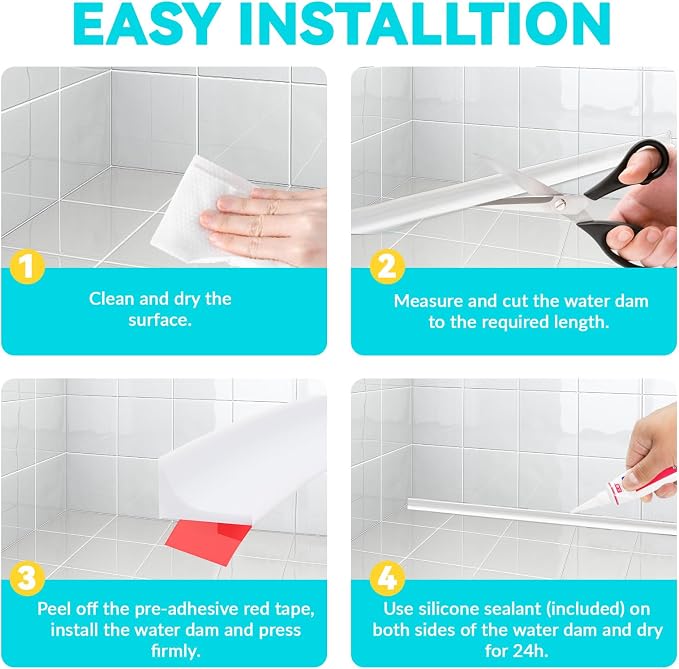 Shower Threshold Water Dam Barrier 39", Silicone Sealant Included, Collapsible - Image 7