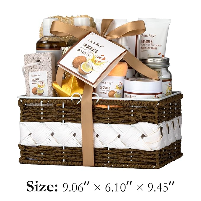 Spa Gift Basket Luxury Bath and Body Basket Set 17-Piece Coconut Honey Almond - Image 6