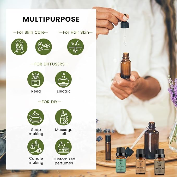 Yethious Chamomile Sandalwood Vetiver Essential Oil Set Organic 100% Pure - Image 5