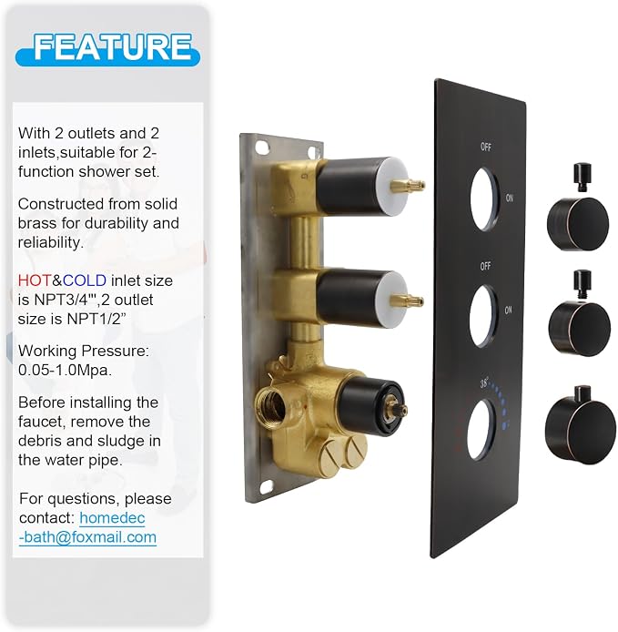 2 Way Shower Diverter Valve Brass Dual Functions Thermostatic Shower Mixing - Image 7