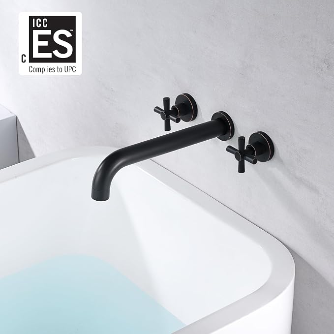 SUMERAIN Wall Mount Tub Filler Oil Rubbed Bronze High Flow Bathtub Faucet Long - Image 2