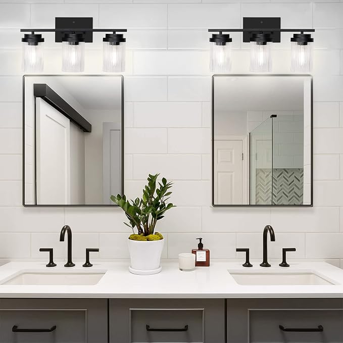Black Bathroom Light Fixtures 3 Light Vanity Light Over Mirror - Image 8