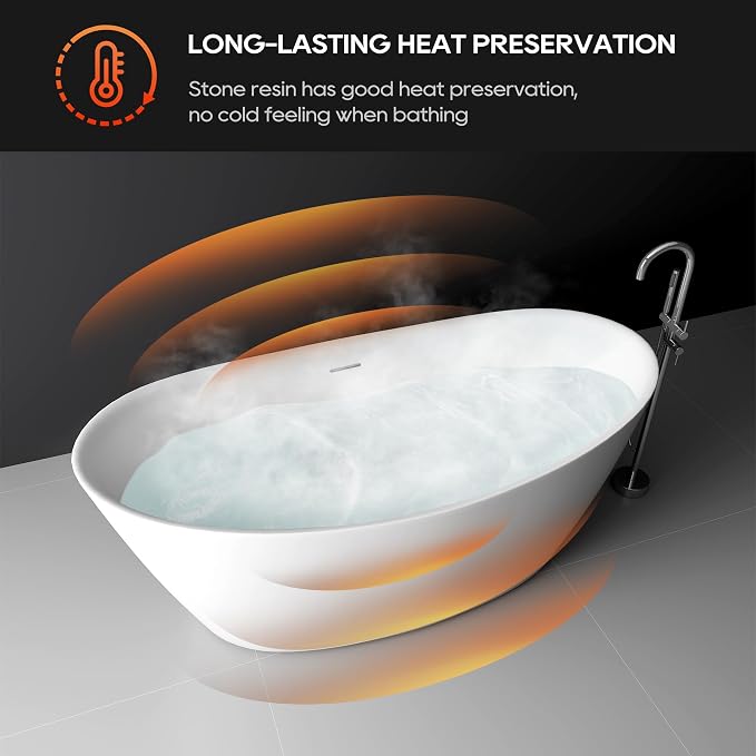SJ STAR&JANE 65" Solid Surface Freestanding Bathtub Stone Resin Tub Oval Double - Image 4